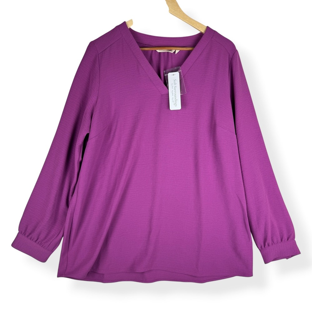 Soft Surroundings Tunic Top Womens Size Large Purple Flowy Blouse Pleated NEW